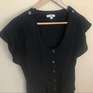 YA Button Down Front Black Dress W/ Patch Pockets
